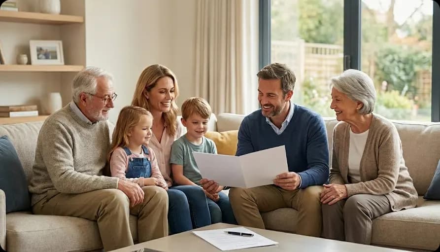 Family reviewing estate planning documents together